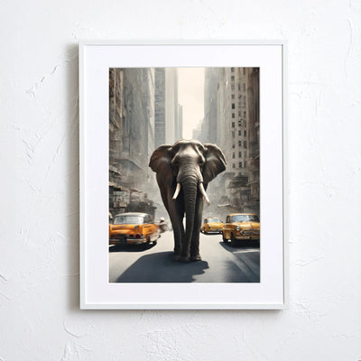 都会の真ん中を象が歩く非日常のフォトアートポスター｜『Elephant Trip』｜Fancy Art select作｜見る人に印象を残すデザイン