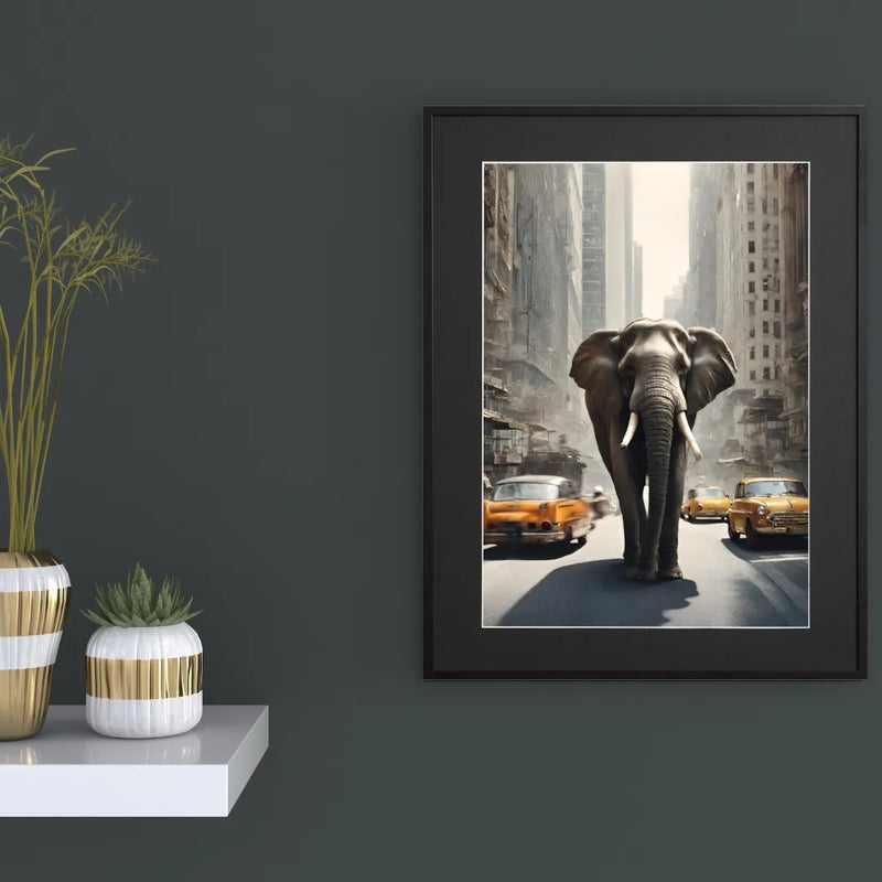 都会の真ん中を象が歩く非日常のフォトアートポスター｜『Elephant Trip』｜Fancy Art select作｜見る人に印象を残すデザイン