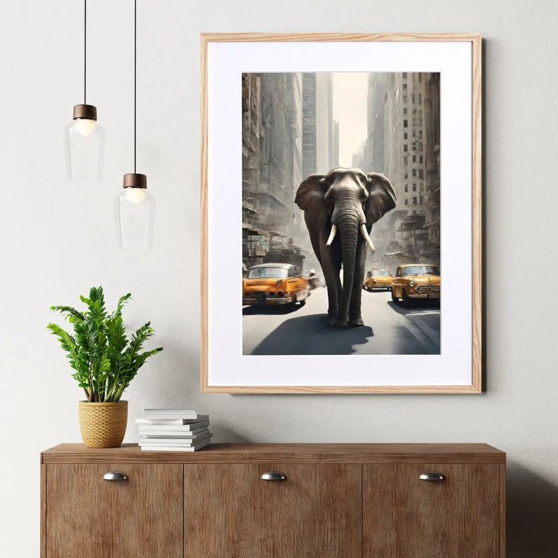 都会の真ん中を象が歩く非日常のフォトアートポスター｜『Elephant Trip』｜Fancy Art select作｜見る人に印象を残すデザイン