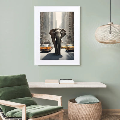 都会の真ん中を象が歩く非日常のフォトアートポスター｜『Elephant Trip』｜Fancy Art select作｜見る人に印象を残すデザイン