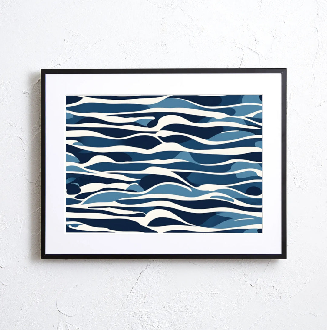 海の波を抽象的に描いたアートポスター『Wave』｜ブルーの
