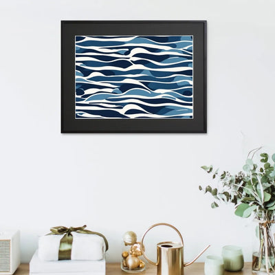 ブルーとホワイトの抽象的な波模様アートポスター『Wave』｜Fancy Art Select作｜海を感じるモダンで爽やかなシンプルなイラストデザイン
