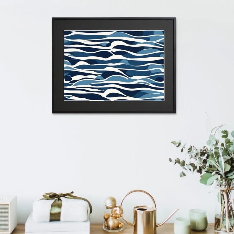 ブルーとホワイトの抽象的な波模様アートポスター『Wave』｜Fancy Art Select作｜海を感じるモダンで爽やかなシンプルなイラストデザイン