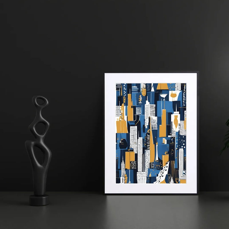ニューヨークの摩天楼をブルーとイエローで描いた抽象的アートポスター『Abstract NYC』Fancy Art Select｜都会的でスタイリッシュなイラスト