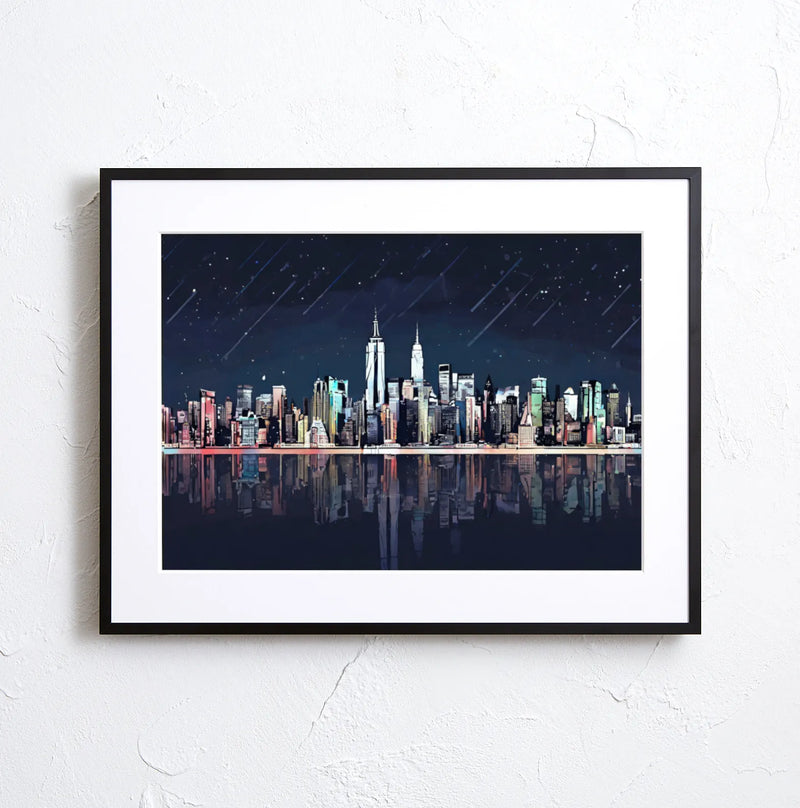 ニューヨークの夜景を描いたアートポスター「NYC」｜Fancy Art Select｜星空と摩天楼が融合した都会的なイラスト作品