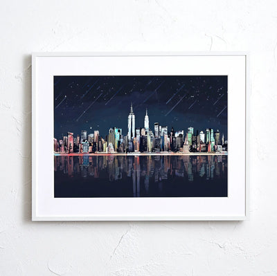ニューヨークの夜景を描いたアートポスター「NYC」｜Fancy Art Select｜星空と摩天楼が融合した都会的なイラスト作品