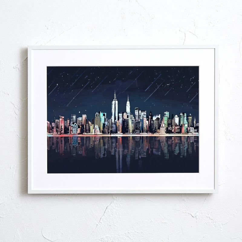 ニューヨークの夜景を描いたアートポスター「NYC」｜Fancy Art Select｜星空と摩天楼が融合した都会的なイラスト作品