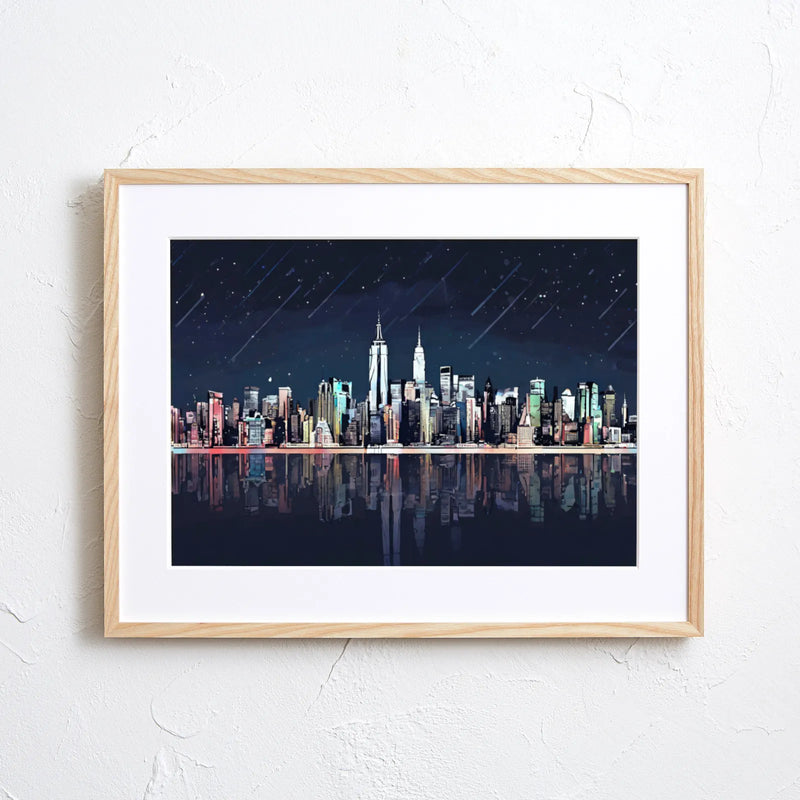 ニューヨークの夜景を描いたアートポスター「NYC」｜Fancy Art Select｜星空と摩天楼が融合した都会的なイラスト作品