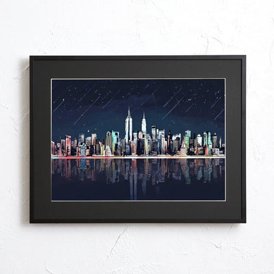 ニューヨークの夜景を描いたアートポスター「NYC」｜Fancy Art Select｜星空と摩天楼が融合した都会的なイラスト作品