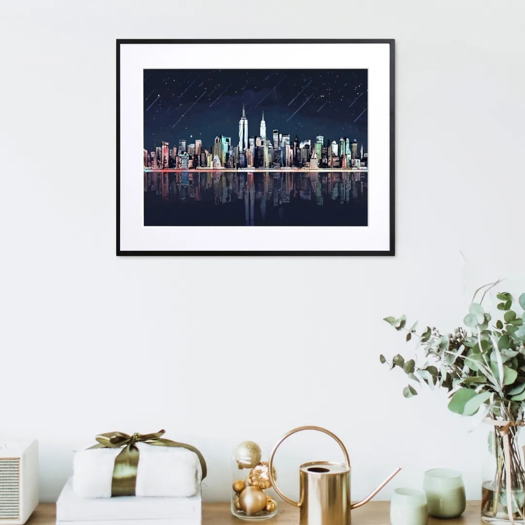 ニューヨークのビル群を描く幻想的なアートポスター『NYC』|夜景が ニューヨークのビル群を描く幻想的なアートポスター『NYC』|夜景が