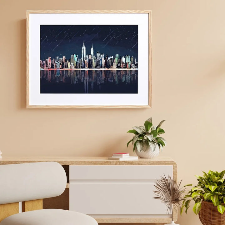 ニューヨークのビル群を描く幻想的なアートポスター『NYC』｜夜景が