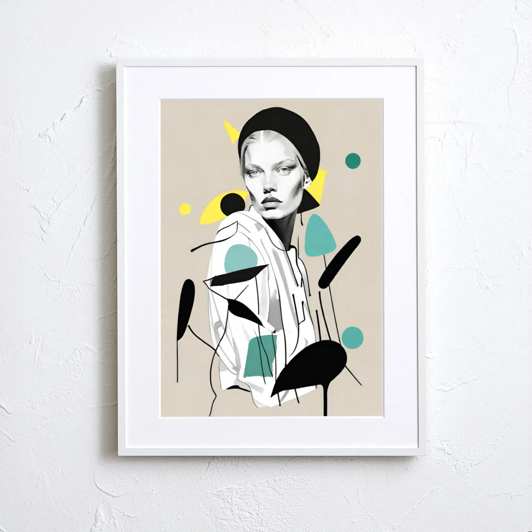 北欧風のシンプルな女性イラストと抽象的な雰囲気のアート