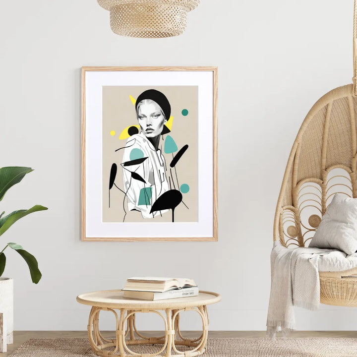 北欧風のシンプルな女性イラストと抽象的な雰囲気のアートポスター