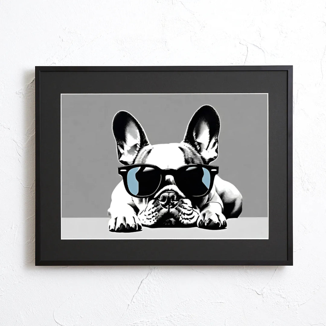 サングラスをかけたモノクロのフレンチブルドッグアートポスター『Cool