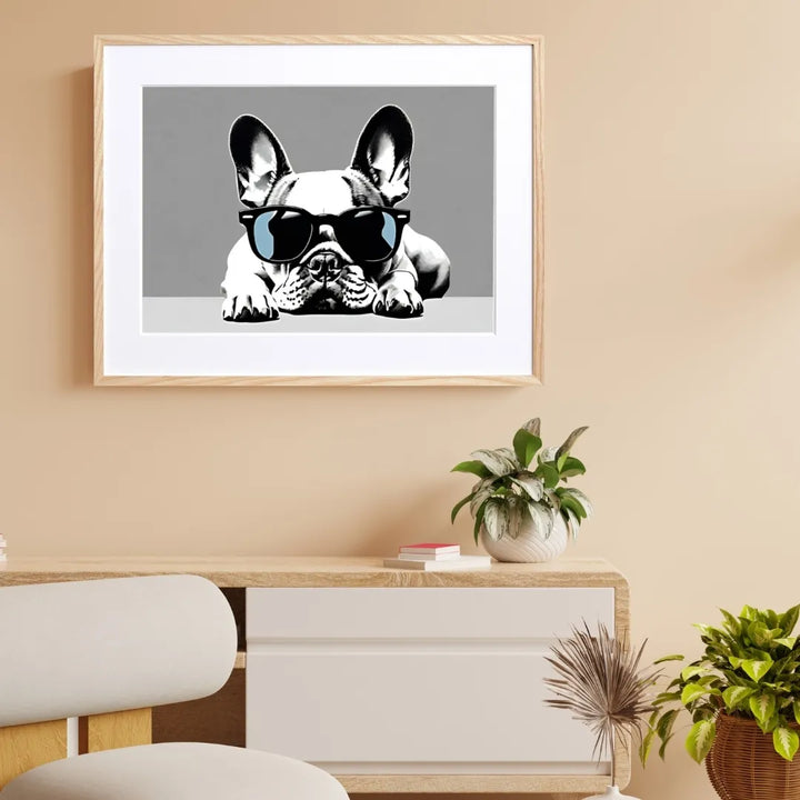 サングラスをかけたモノクロのフレンチブルドッグアートポスター『Cool