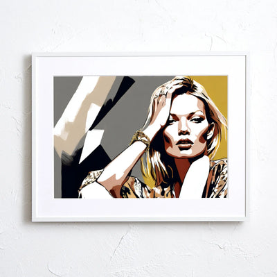 モノトーン×ゴールドの「ケイト・モス」のポートレート・イラスト『Legend Kate Moss』｜Fancy Art Select｜凛とした表情が空間を引き締めるモードアート