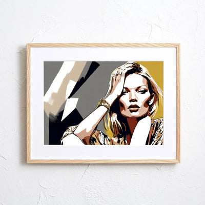モノトーン×ゴールドの「ケイト・モス」のポートレート・イラスト『Legend Kate Moss』｜Fancy Art Select｜凛とした表情が空間を引き締めるモードアート