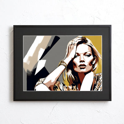 モノトーン×ゴールドの「ケイト・モス」のポートレート・イラスト『Legend Kate Moss』｜Fancy Art Select｜凛とした表情が空間を引き締めるモードアート
