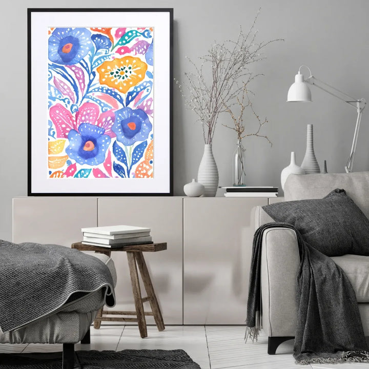 水彩風フラワーのカラフルアートポスター『Delight』｜ナチュラル空間