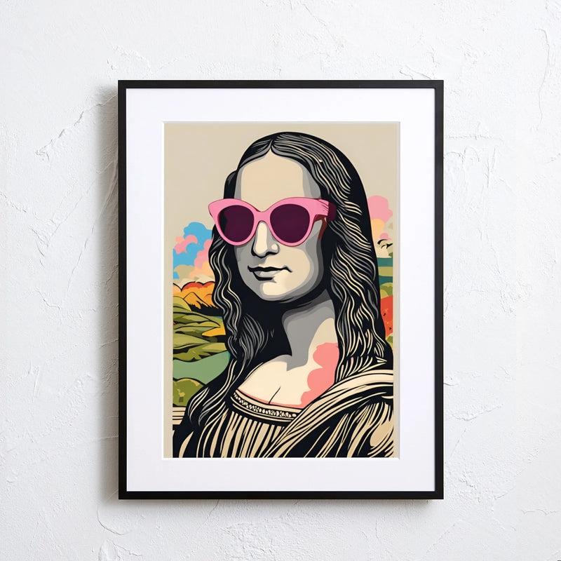 ピンクのサングラスをかけた女性（モナリザ風）を描いたポップなデジタルイラスト『Mona Pop Shades』｜Fancy Art Select｜モダンなアートポスター