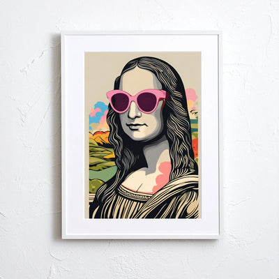 ピンクのサングラスをかけた女性（モナリザ風）を描いたポップなデジタルイラスト『Mona Pop Shades』｜Fancy Art Select｜モダンなアートポスター
