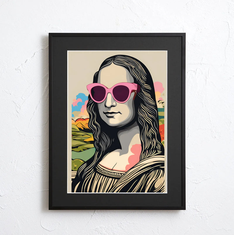 ピンクのサングラスをかけた女性（モナリザ風）を描いたポップなデジタルイラスト『Mona Pop Shades』｜Fancy Art Select｜モダンなアートポスター