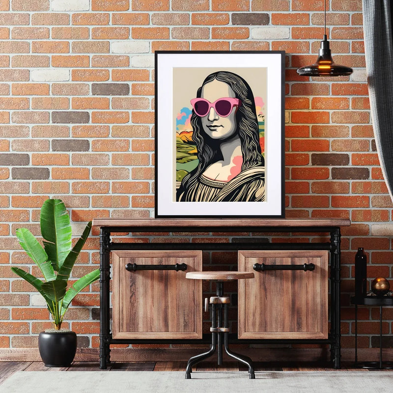 ピンクのサングラスをかけた女性（モナリザ風）を描いたポップなデジタルイラスト『Mona Pop Shades』｜Fancy Art Select｜モダンなアートポスター