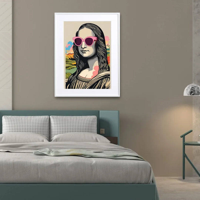 ピンクのサングラスをかけた女性（モナリザ風）を描いたポップなデジタルイラスト『Mona Pop Shades』｜Fancy Art Select｜モダンなアートポスター