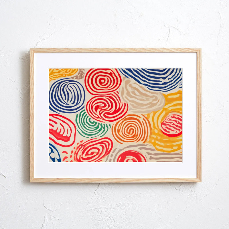 色とりどりの渦模様でラーメンの麺線を連想させる抽象ポップアート『RAMEN』｜Fancy Art Select｜キッチンや店舗に映える1枚