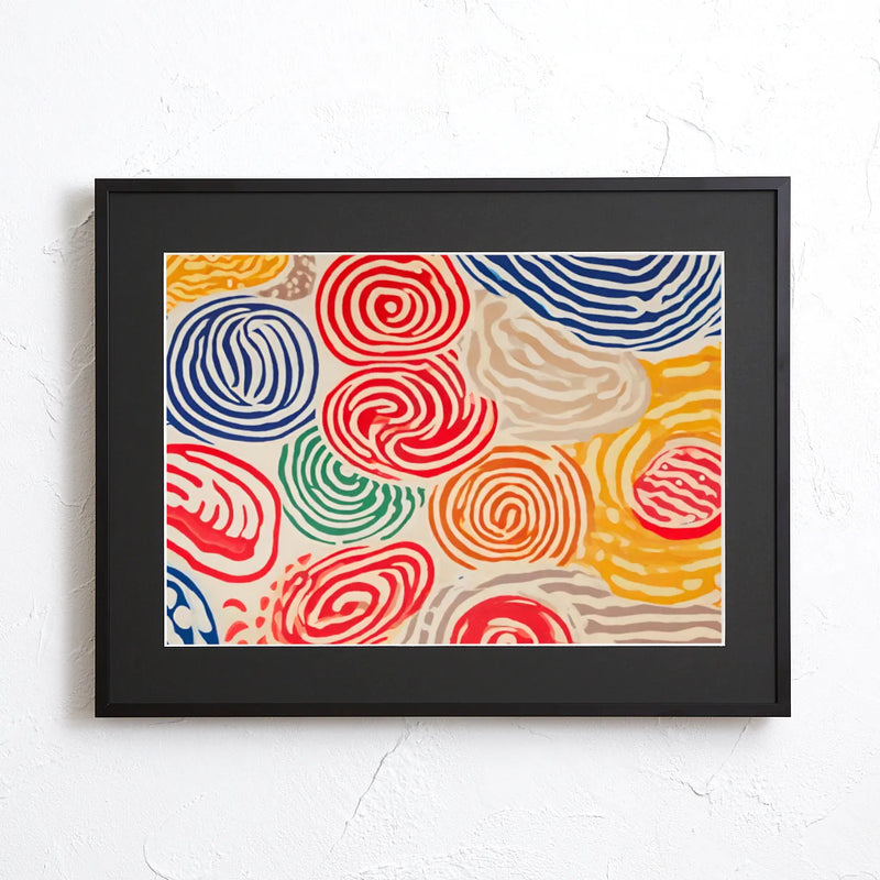 色とりどりの渦模様でラーメンの麺線を連想させる抽象ポップアート『RAMEN』｜Fancy Art Select｜キッチンや店舗に映える1枚