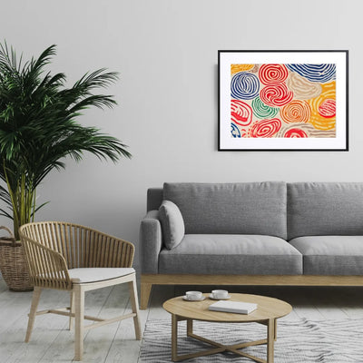 色とりどりの渦模様でラーメンの麺線を連想させる抽象ポップアート『RAMEN』｜Fancy Art Select｜キッチンや店舗に映える1枚