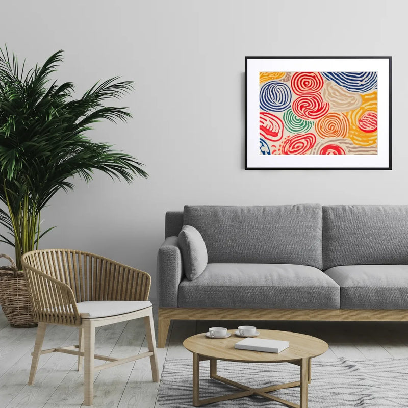色とりどりの渦模様でラーメンの麺線を連想させる抽象ポップアート『RAMEN』｜Fancy Art Select｜キッチンや店舗に映える1枚