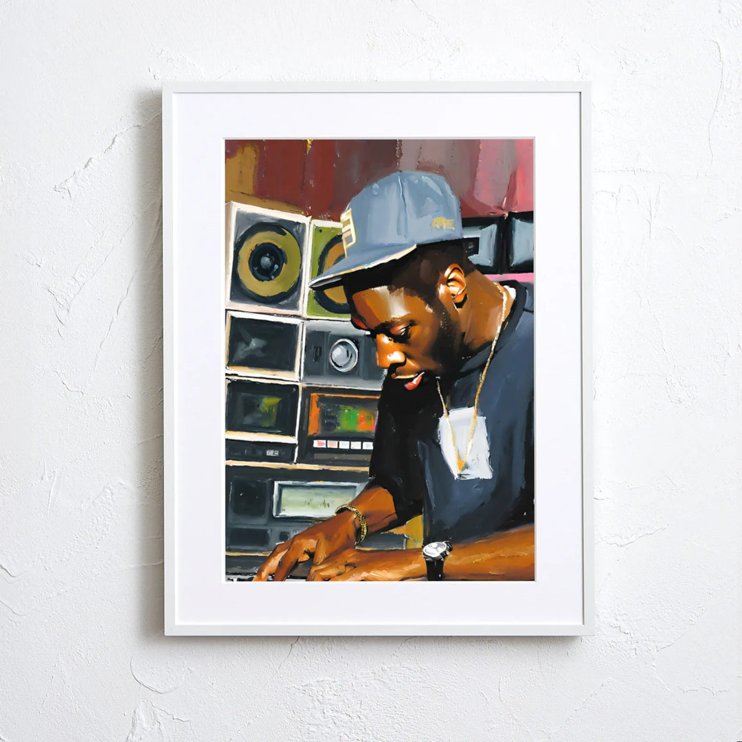 hiphopビートメイカーを描いたクールなアートポスター『Golden