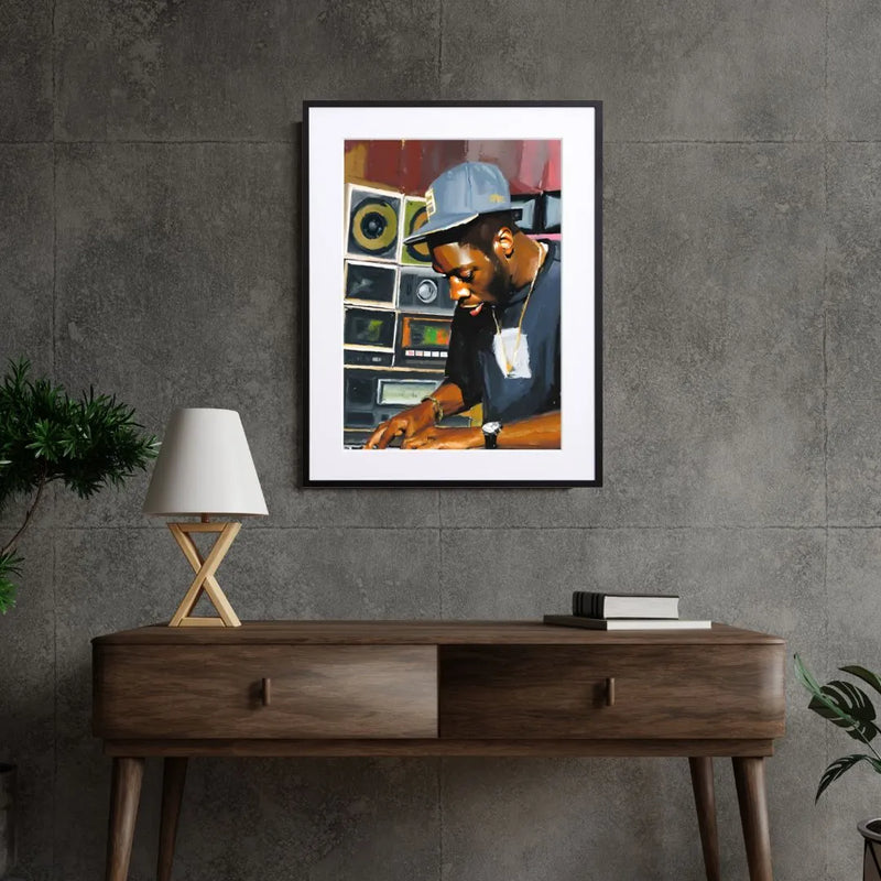 ビートメイカーを描いたデジタルイラストアートポスター『Golden Beatmaker』｜Fancy Art Select｜クールな音楽アートがおしゃれ