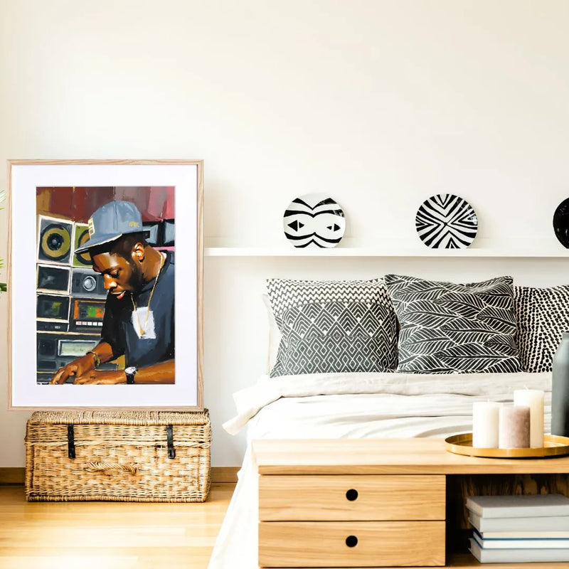 ビートメイカーを描いたデジタルイラストアートポスター『Golden Beatmaker』｜Fancy Art Select｜クールな音楽アートがおしゃれ