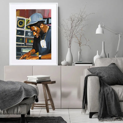 ビートメイカーを描いたデジタルイラストアートポスター『Golden Beatmaker』｜Fancy Art Select｜クールな音楽アートがおしゃれ