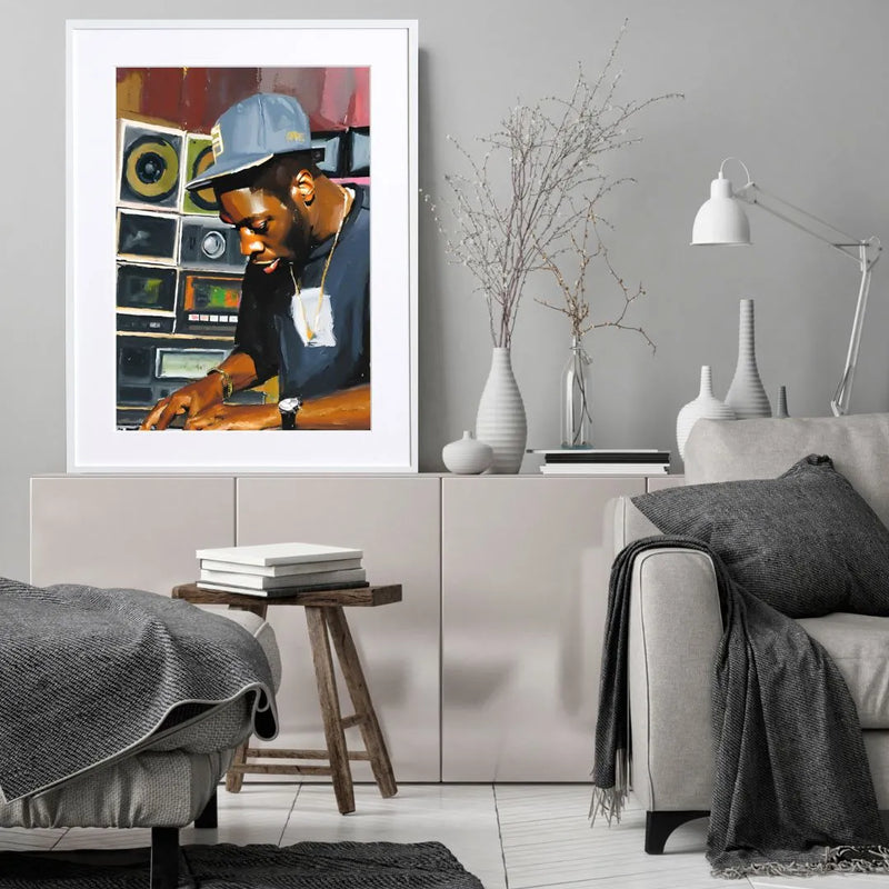 ビートメイカーを描いたデジタルイラストアートポスター『Golden Beatmaker』｜Fancy Art Select｜クールな音楽アートがおしゃれ