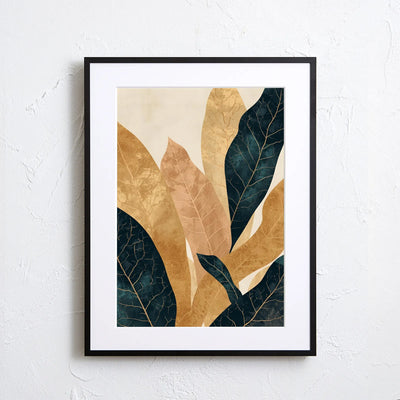 深いネイビーとゴールドの葉脈を描いたボタニカルアートポスター 『Golden Veins』｜Fancy Art Select｜上質感を添える一枚