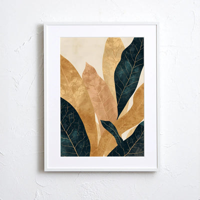 深いネイビーとゴールドの葉脈を描いたボタニカルアートポスター 『Golden Veins』｜Fancy Art Select｜上質感を添える一枚