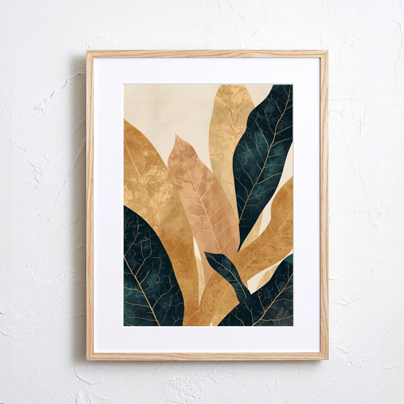 深いネイビーとゴールドの葉脈を描いたボタニカルアートポスター 『Golden Veins』｜Fancy Art Select｜上質感を添える一枚