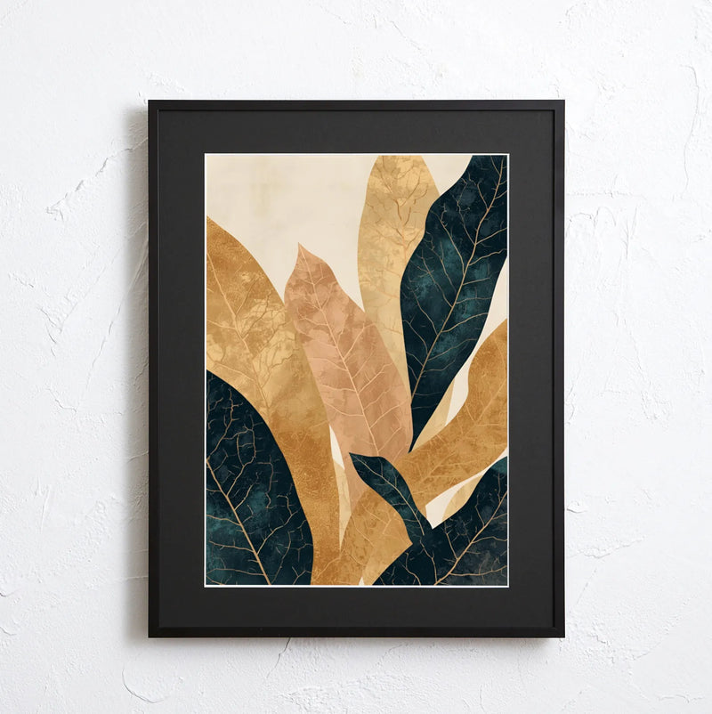 深いネイビーとゴールドの葉脈を描いたボタニカルアートポスター 『Golden Veins』｜Fancy Art Select｜上質感を添える一枚
