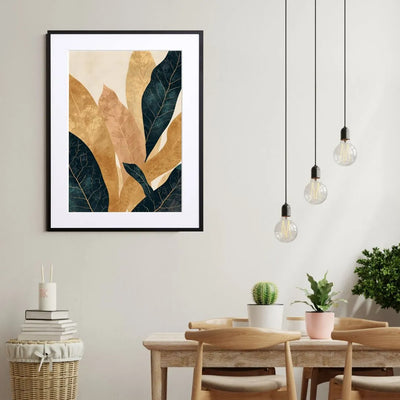 深いネイビーとゴールドの葉脈を描いたボタニカルアートポスター 『Golden Veins』｜Fancy Art Select｜上質感を添える一枚