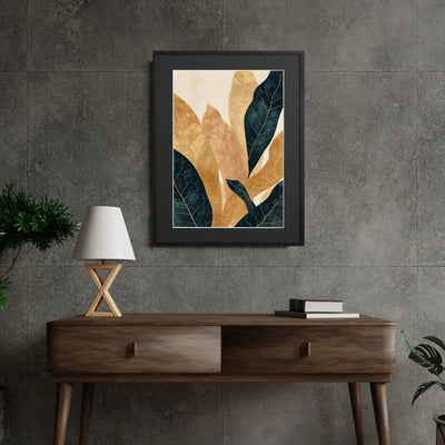 深いネイビーとゴールドの葉脈を描いたボタニカルアートポスター 『Golden Veins』｜Fancy Art Select｜上質感を添える一枚