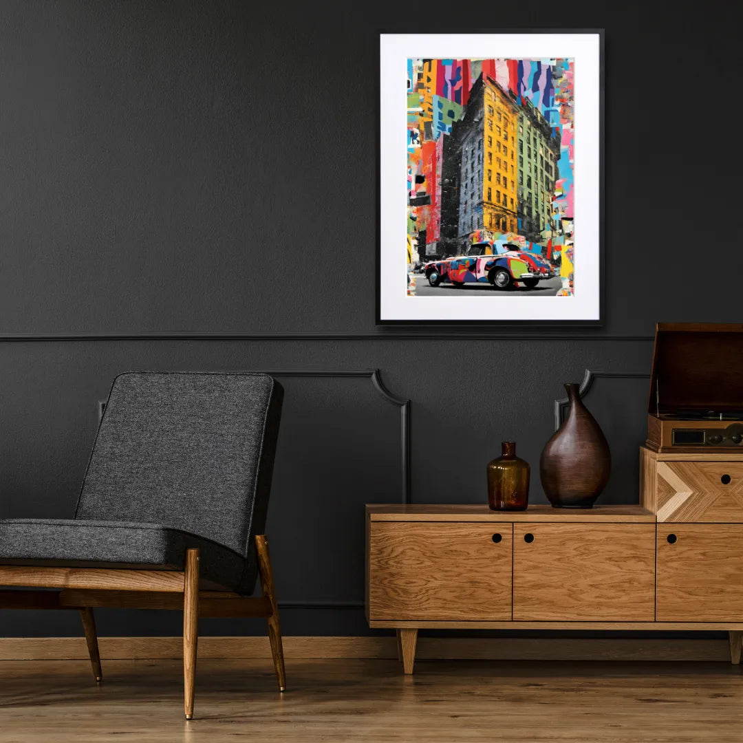 NYの街並みとクラシックカーを描いたポップアートポスター『New York