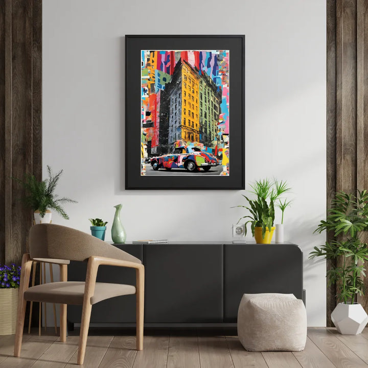 NYの街並みとクラシックカーを描いたポップアートポスター『New York