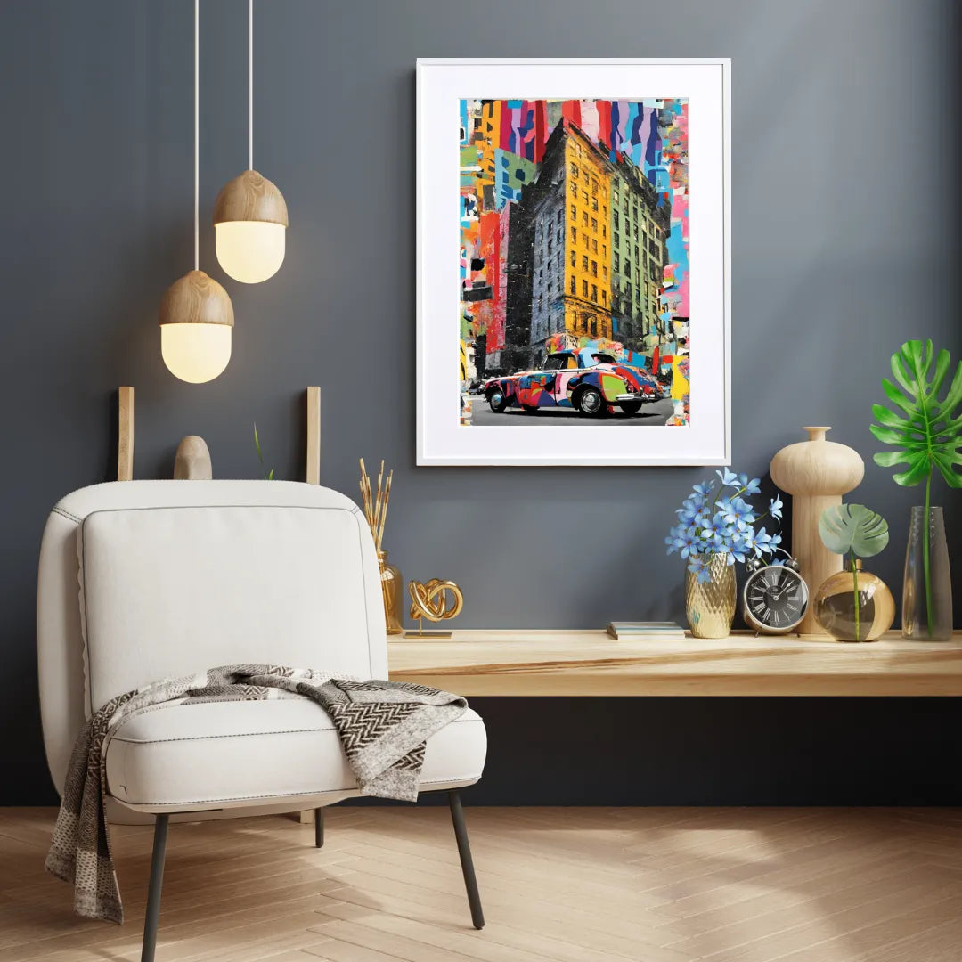 NYの街並みとクラシックカーを描いたポップアートポスター『New York