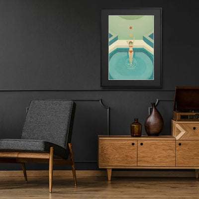 水辺の女性を描いた爽やかなアート『Summer Dive』｜ Fancy Art Select ｜リゾート感漂う空間やミッドセンチュリーなインテリアに