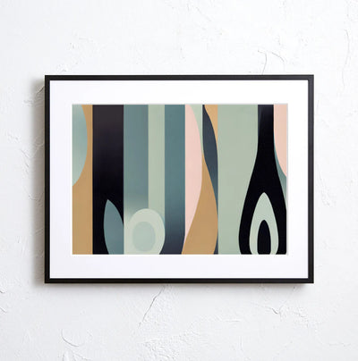 縦ラインと曲線が交差する抽象的な構図のアートポスター『Echo Lines』｜Fancy Art Select｜北欧やミッドセンチュリーに似合うモダンデザイン