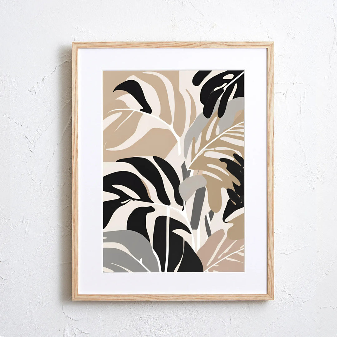 ベージュのボタニカルアートポスター『Metallic Monstera