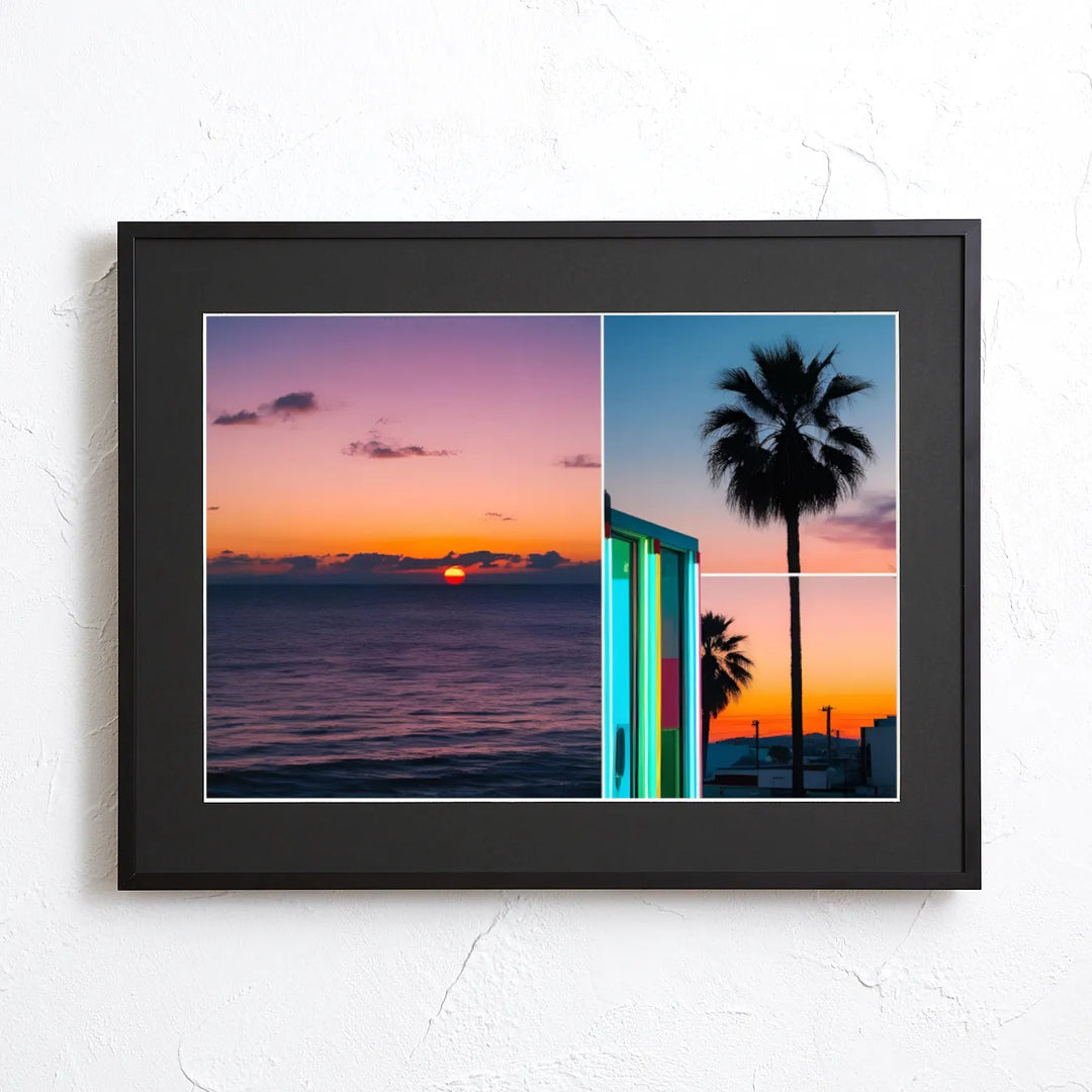夕焼けとヤシの木の風景アートポスター『Sunset & Neon Palm』｜海外